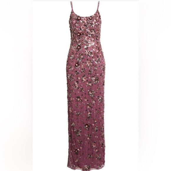 Mac Duggal Floral Beaded Scoop Neck Column Gown NWT 5477 Raspberry - Picture 1 of 9